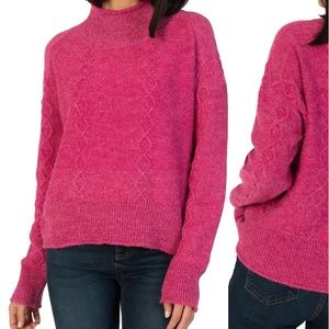 NWT KUT FROM THE KLOTH Magenta Pink Cable Knit Leona Funnel Neck Sweater